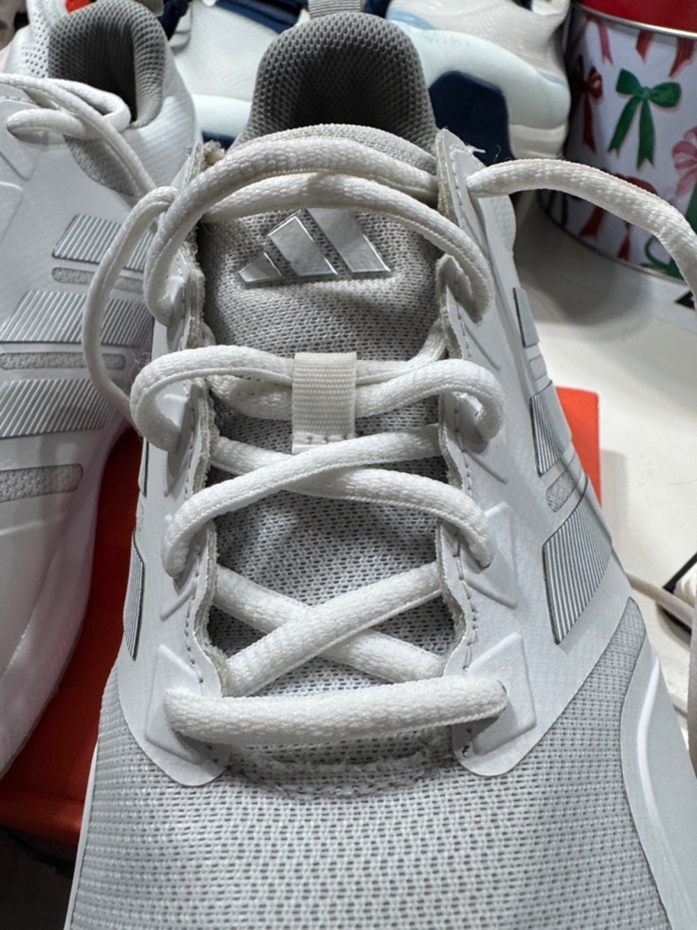 adidas White and Light Gray Mesh Athletic Sneakers